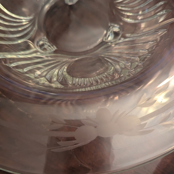 Clear Glass Footed Bowl Vintage Paden City Maya Floral Wheel Cut - Picture 4 of 9